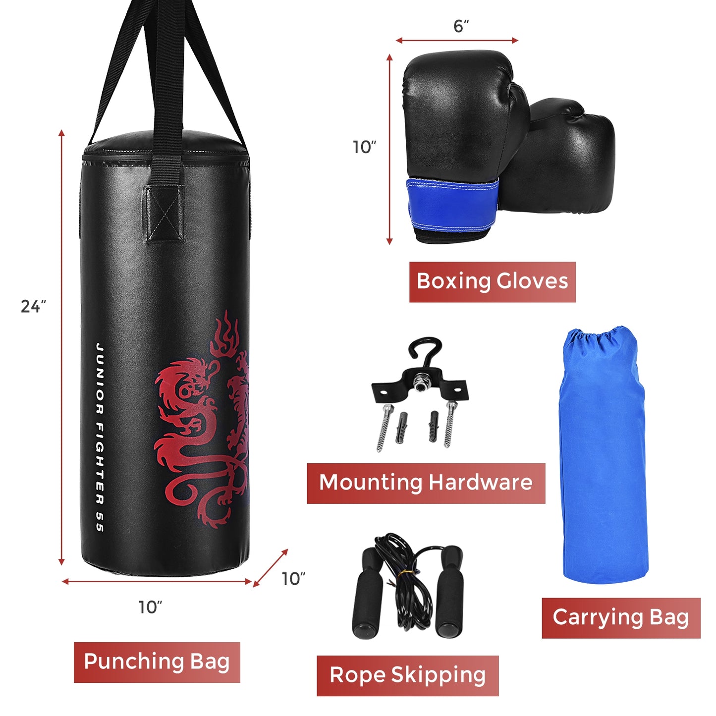 Kids Boxing Set with Gloves, Punch Bag & Skipping Rope