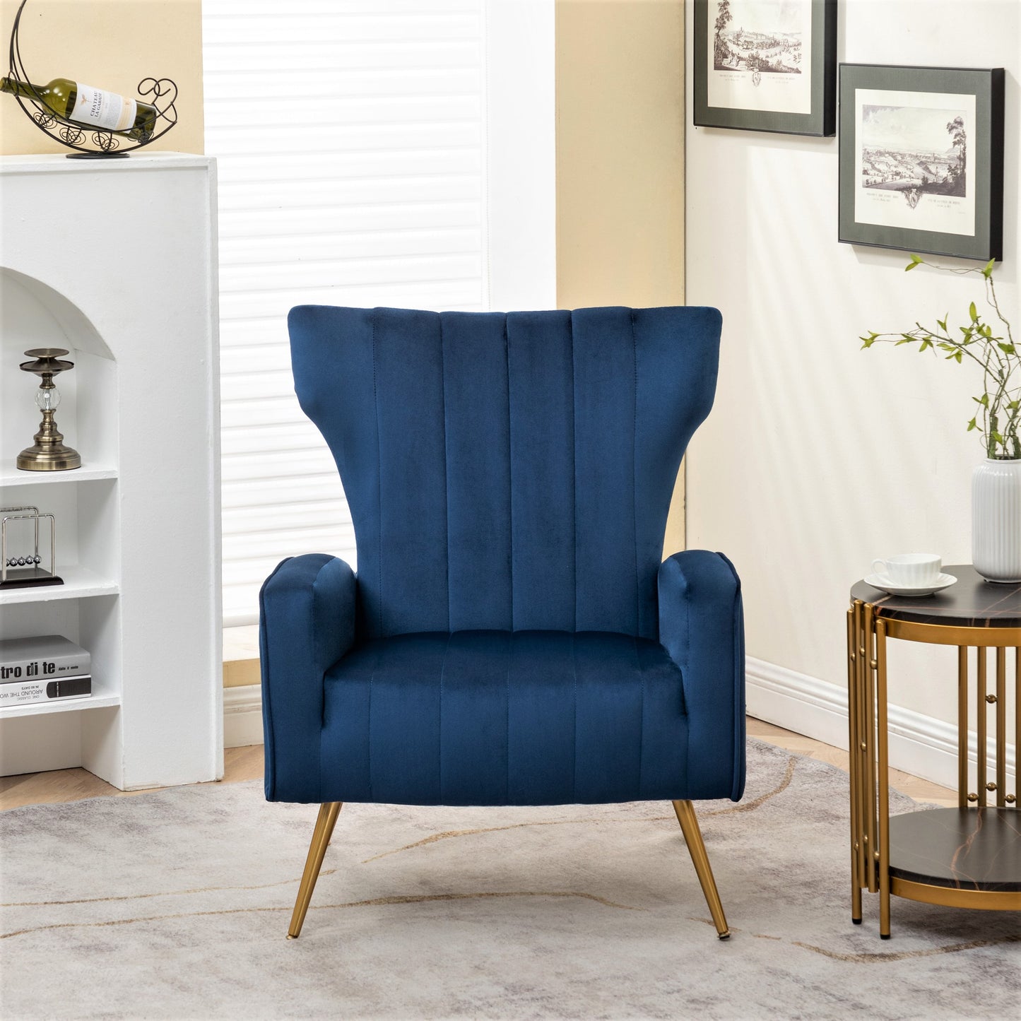 Velvet Accent Chair With Metal Legs, Modern Upholstered Armchair,