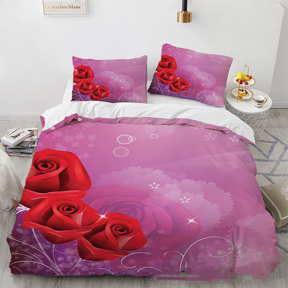 Digital Printing Rose Bedding Set - 3-Piece Home Textile for Bedroom