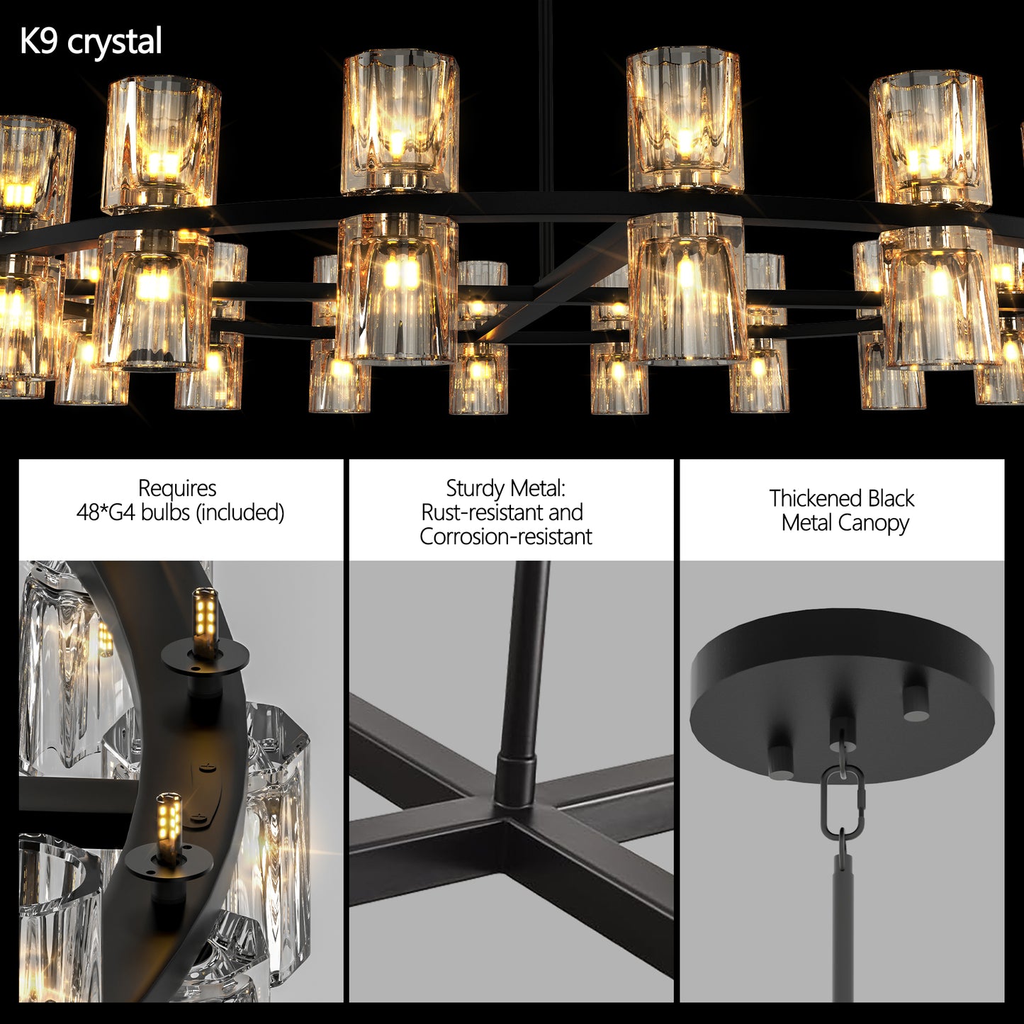 48-Inch Luxury Crystal Chandelier - Modern LED Lighting for Home Decor