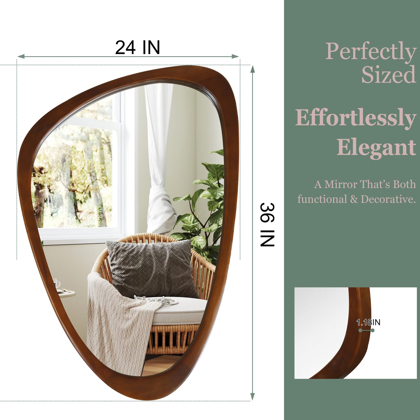 24x36 Black Walnut Solid Wood Frame Decorative Mirror