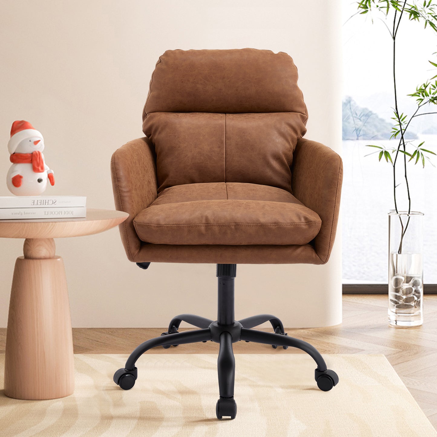 Adjustable Height Office Chair - PU Leather, Brown