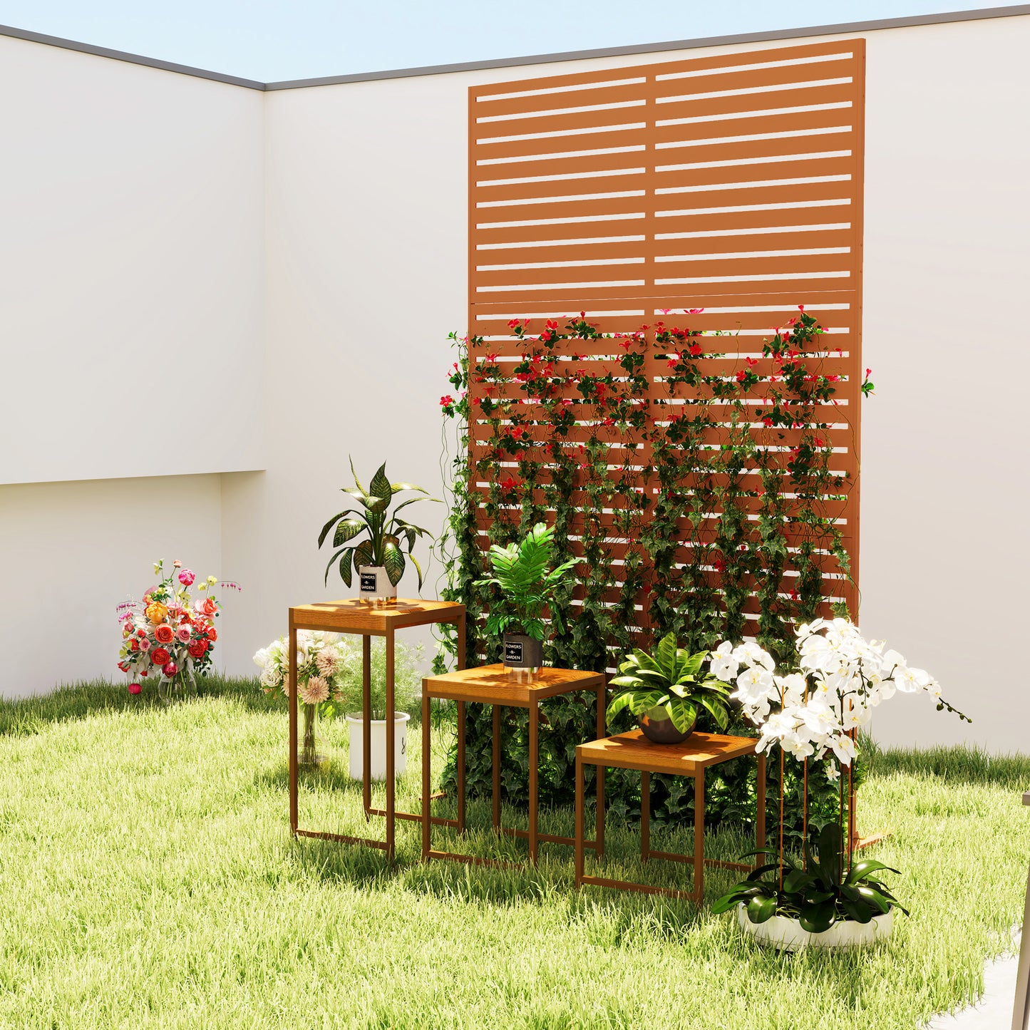 Outdoor Privacy Screen with Trellis - 78" H x 48" W, Brown