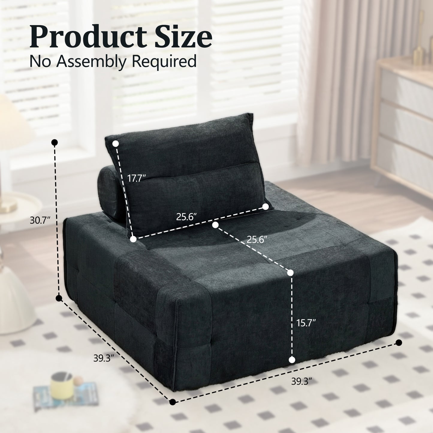 Deep Seat Modular Sectional Sofa with Adjustable Backrest - Black