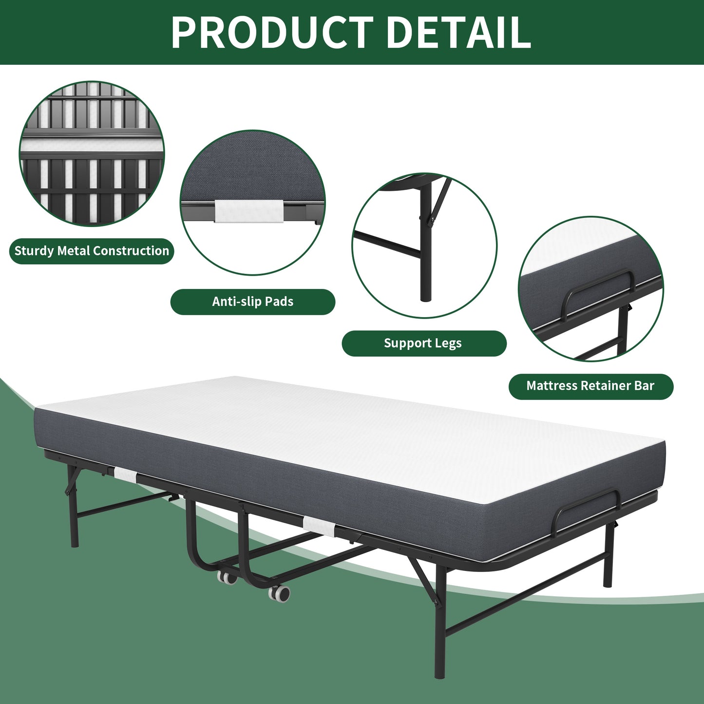 75 X 38 Inch Extra Long Folding Bed For Tall People, Heavy-Duty