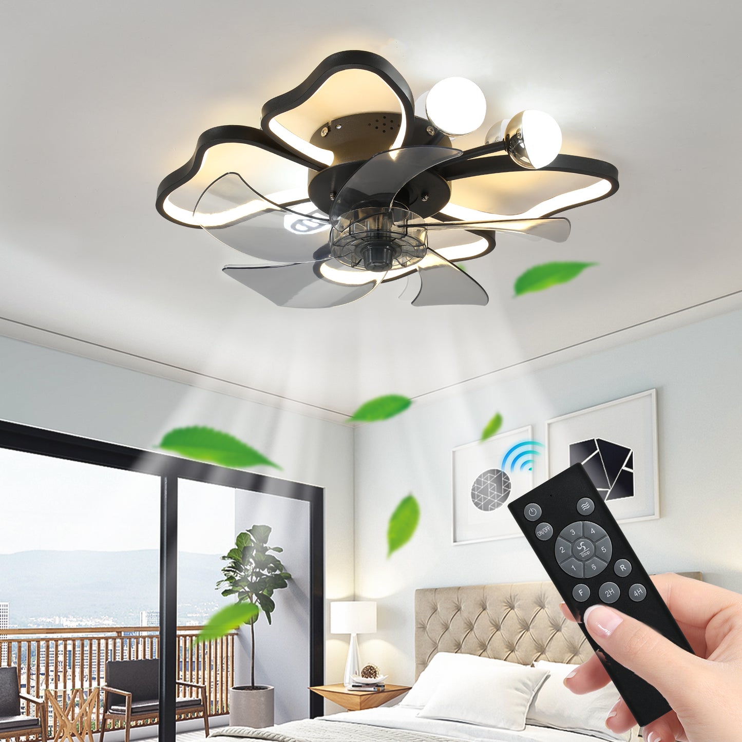 19.7 Inch Modern Ceiling Fan with Lights and Remote Control - Black