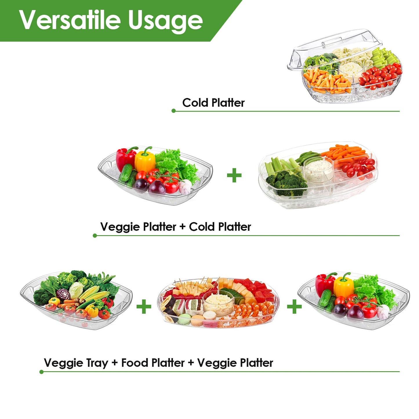 Chilled Veggie Tray with Lid & Compartments - 4-Section Serving Platter