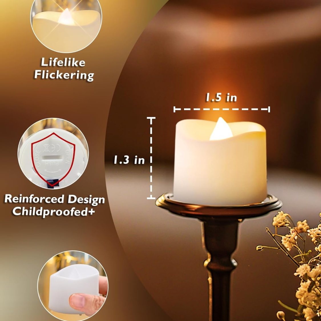 24 Pcs Flameless LED Tea Lights - Battery Operated with Flickering Warm Glow