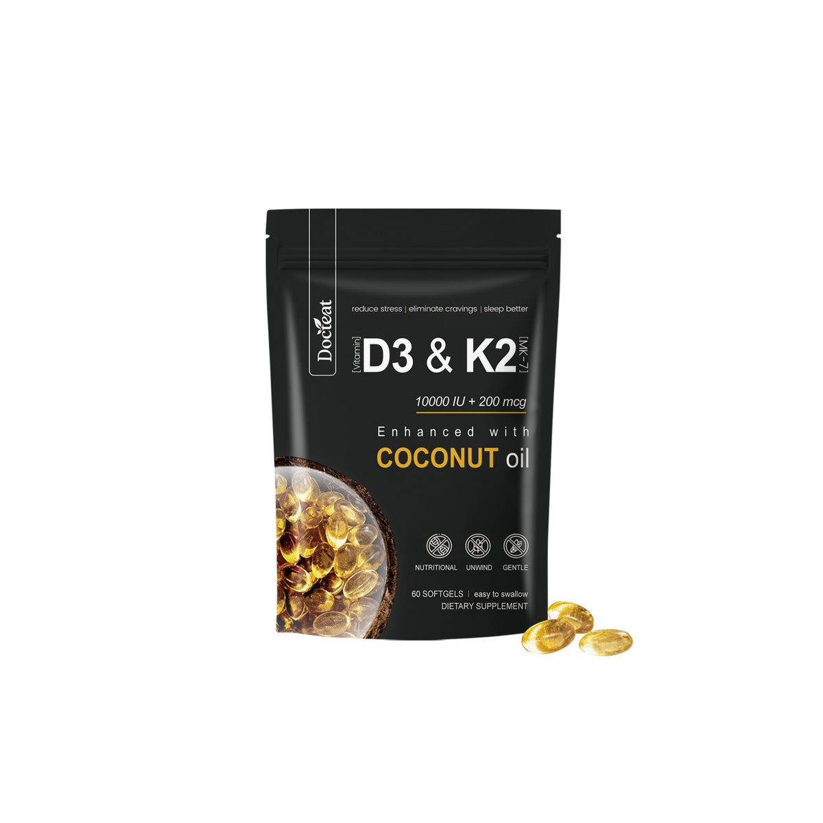 Vitamin D3 K2 Magnesium Calcium Softgel Supplement - 60 Softgels