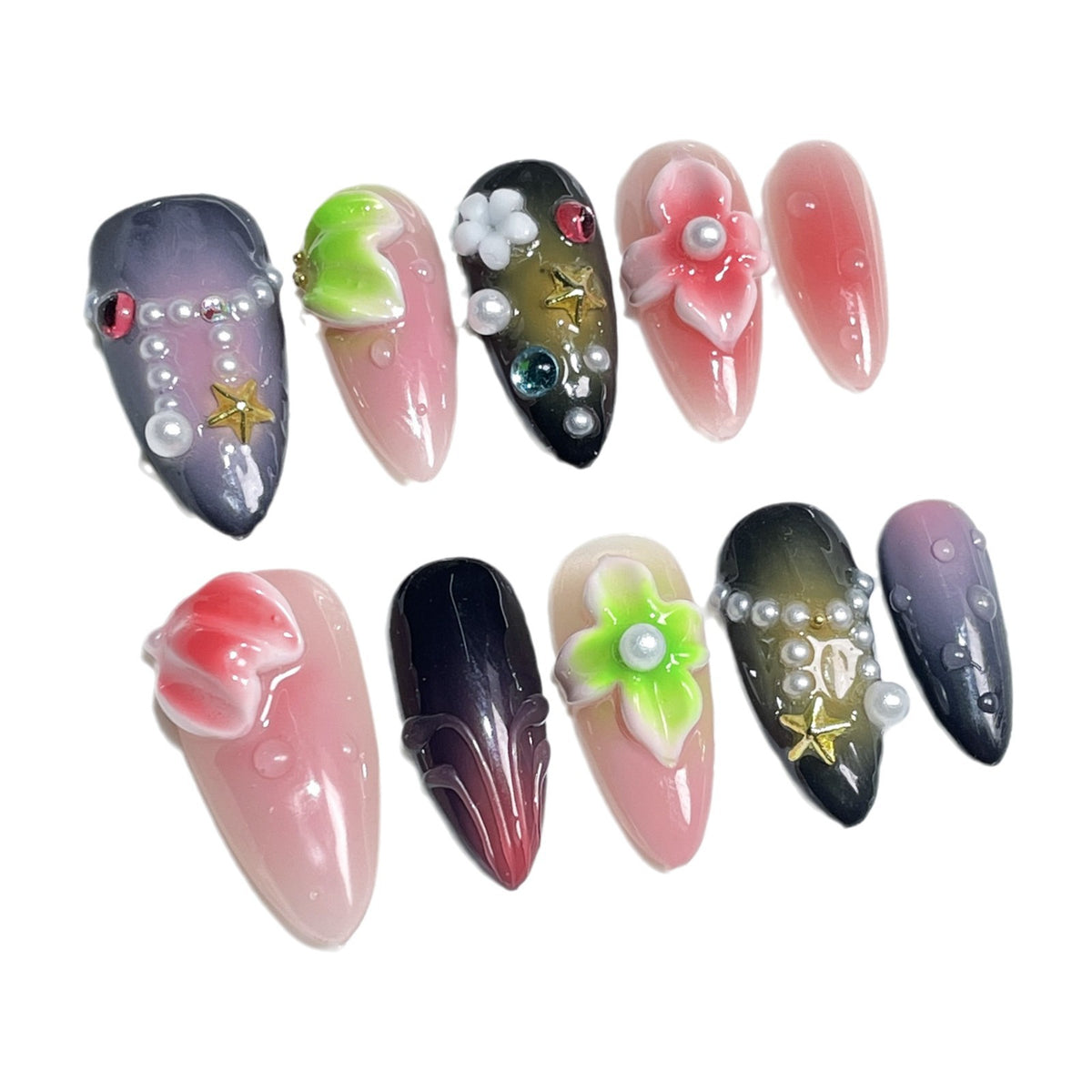 3D Sculpted Ice-Clear Nail Art Kit - Medium Almond Blush Design