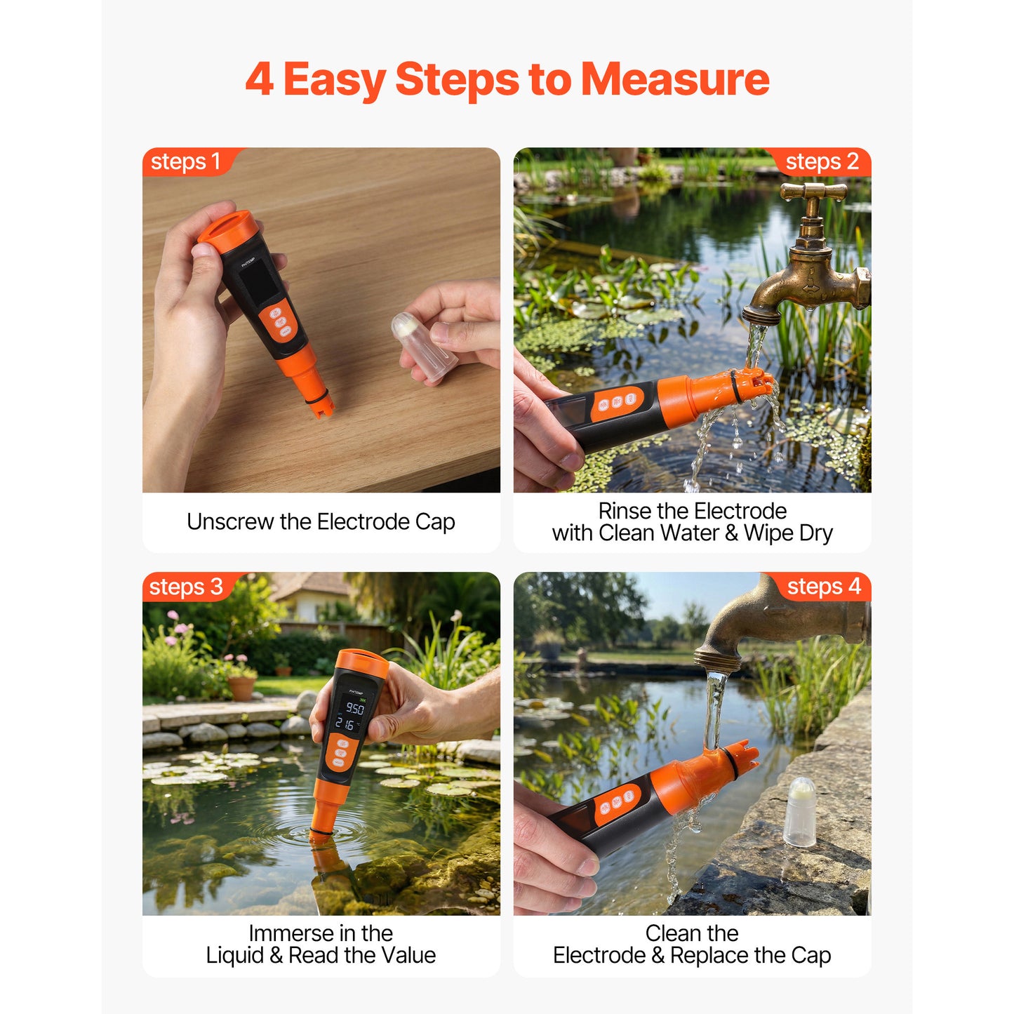 Digital pH Meter Waterproof Probe for Water Testing - 0-14 pH Range, Pocket Kit with Calibration Powder