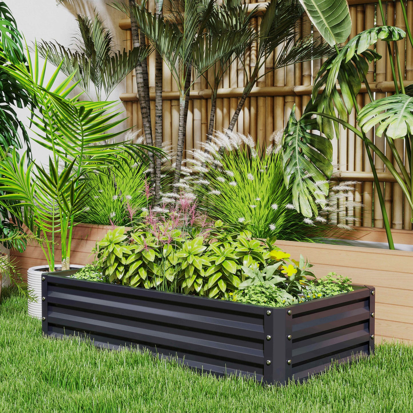 Galvanized Steel Raised Garden Bed 4x2x1 ft Outdoor Planter Box for Vegetables Herbs