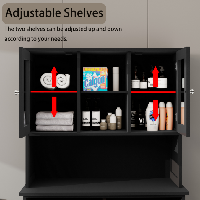 Tall Bathroom Cabinet with Tilt-Out Laundry Basket & 2 Shelves - Black