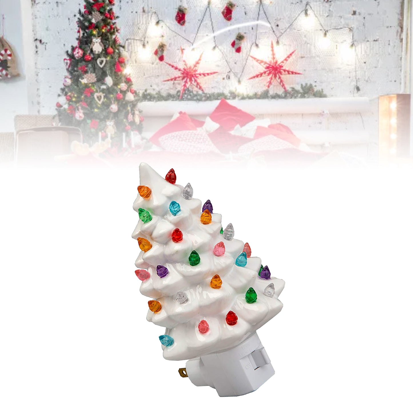 Ceramic Xmas Tree Night Light - Decorative Plug-In for Home