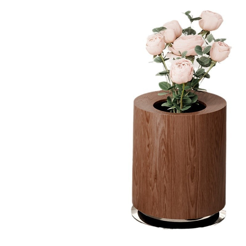 Light Wood Luxury Creative Grain Garbage Can 12L with Base - Modern Kitchen Wastebasket