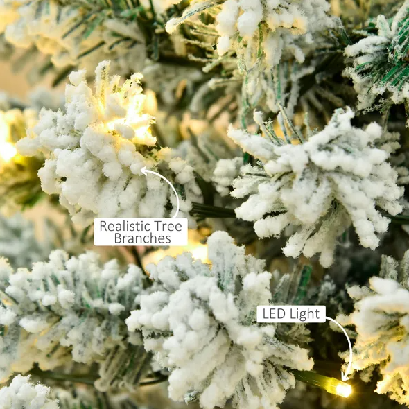 6 Ft Pre-Lit Snow-Flocked Slim Douglas Fir Christmas Tree - Green