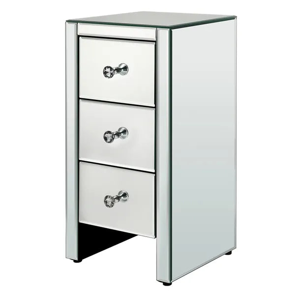 Mirrored Glass Bedside Table with 3 Drawers - Small