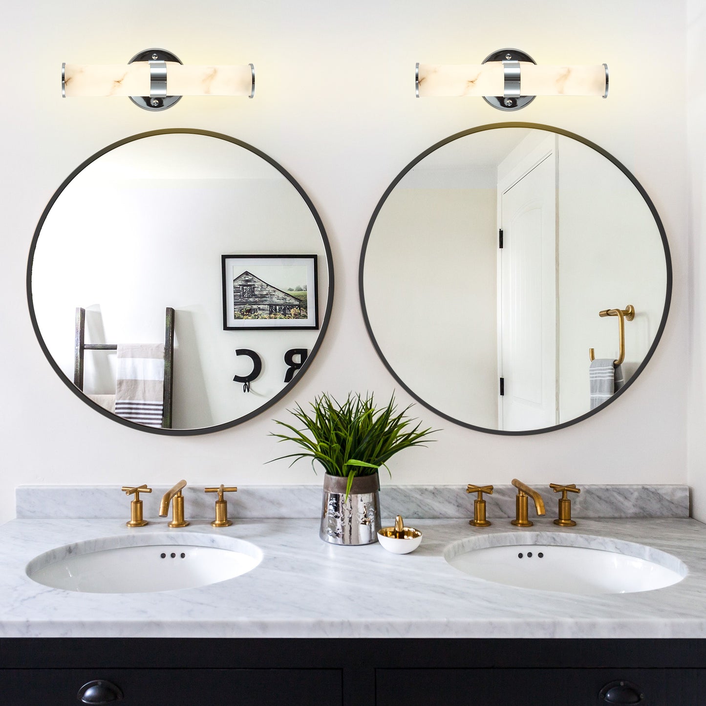 Set of 2 Modern Marble Texture Wall Sconces - Chrome Trim