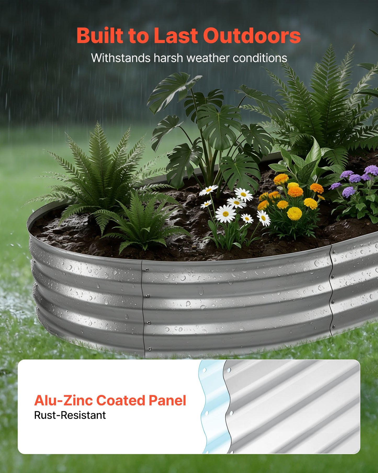 Galvanized Raised Garden Bed - 8x4x1 ft Outdoor Metal Planter Box Kit with Gloves