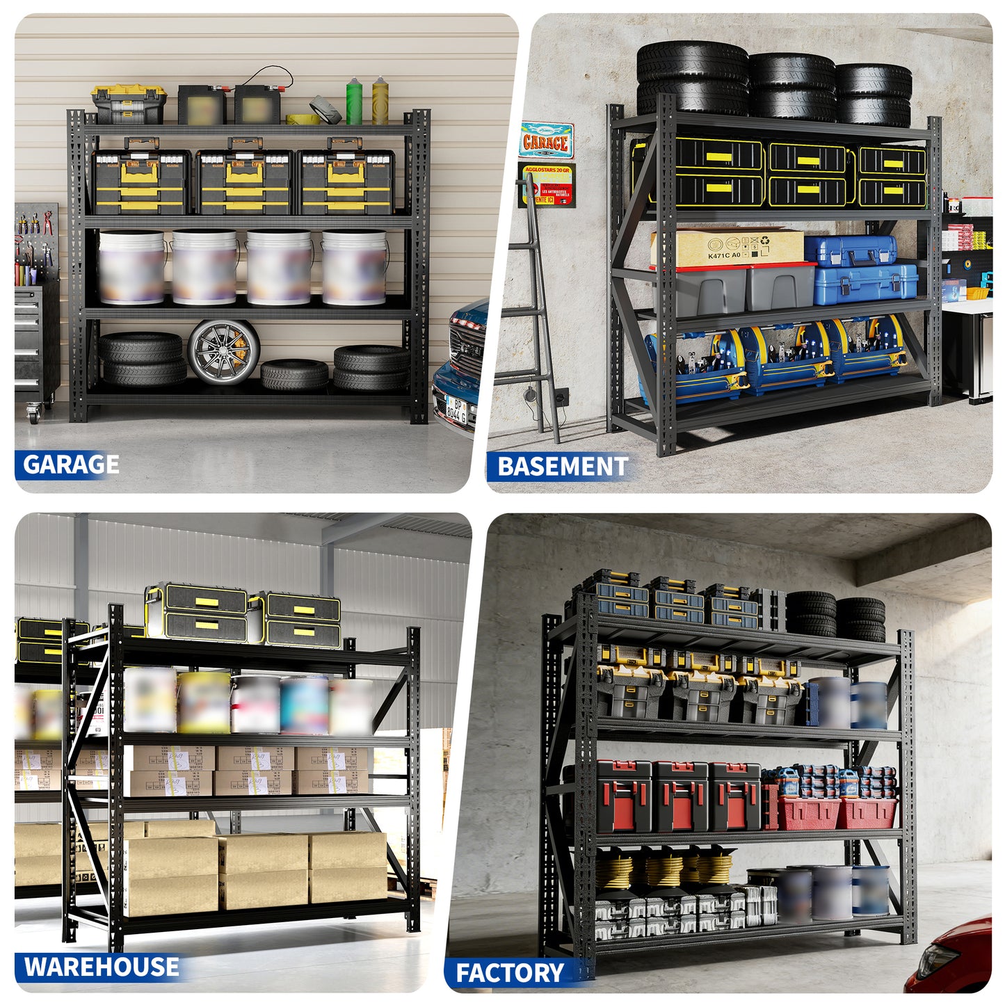 Heavy Duty Metal Adjustable Garage Shelves, 75H X 79W Industrial