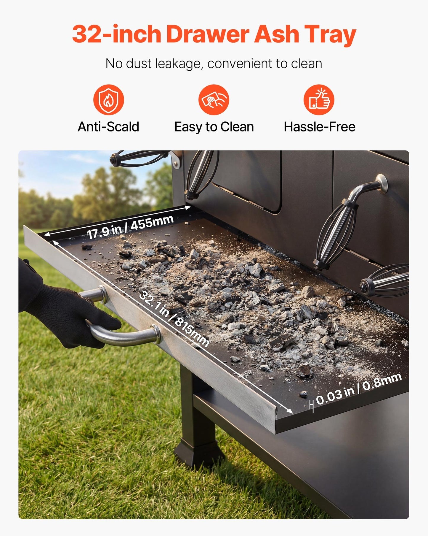 Large Charcoal Grill 780 Sq.in. with Liftable Trays & Folding Side Tables for Patio & Backyard