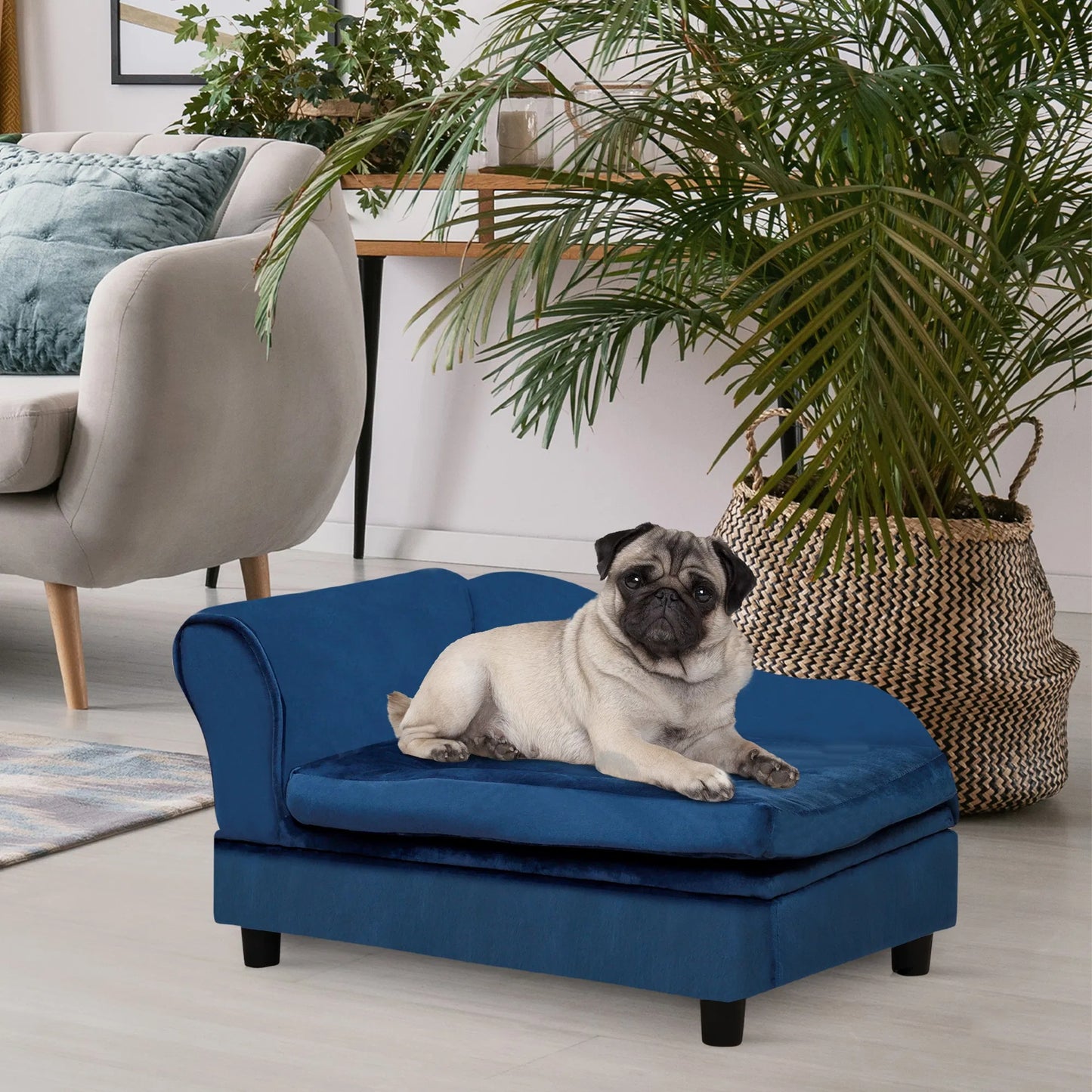 Pet Sofa Bed with Storage and Cushy Foam Cushion - Blue