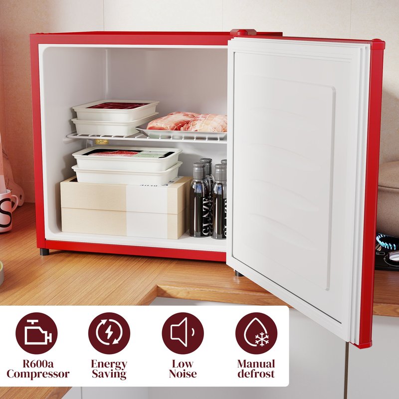 1.1 Cu Ft Compact Countertop Freezer - Red, Removable Shelves, Energy Efficient