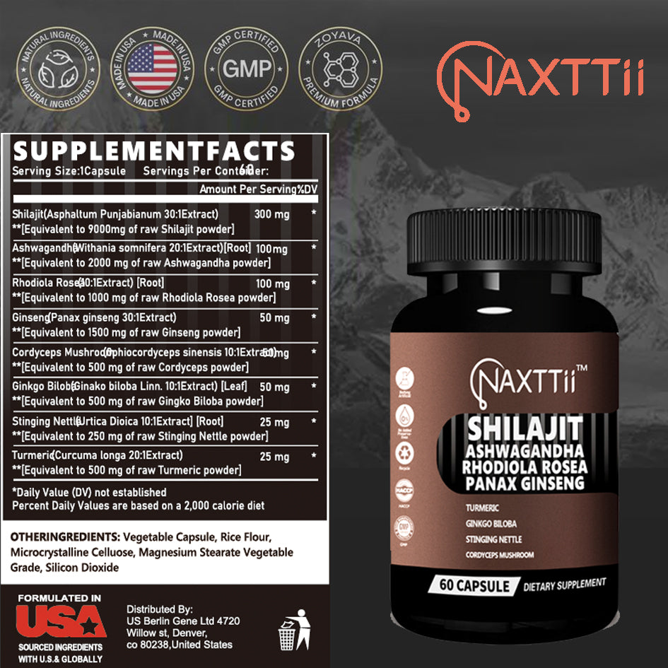 Shilajit Herbal Energy Capsules - 60 Count Supplement for Vitality & Focus