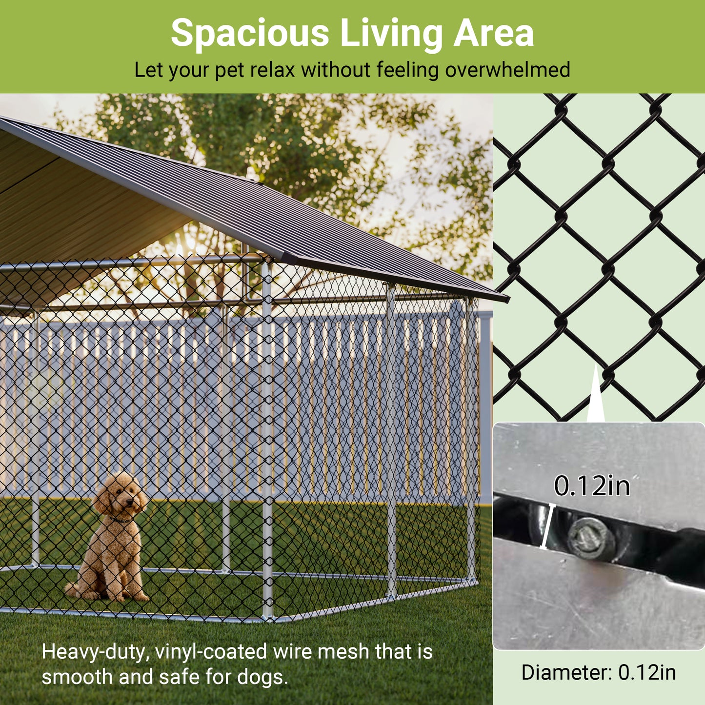 7.5'x7.5' Outdoor Heavy Duty Dog Kennel For Large Dogs, Rust-Proof