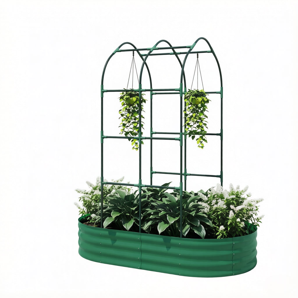Galvanized Metal Raised Garden Bed with Trellis - 5' x 3'