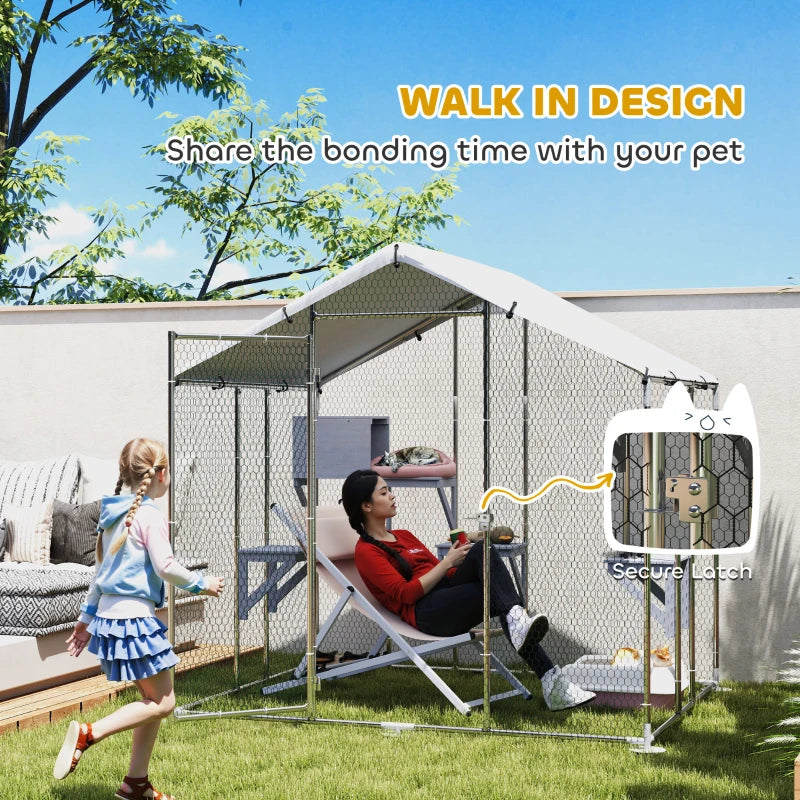 Outdoor Cat Enclosure with Waterproof Cover - Large Pet Playhouse, Silver 1950x350x175 mm