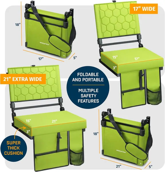 Folding Reclining Stadium Seat with Back Support - Lime 17"