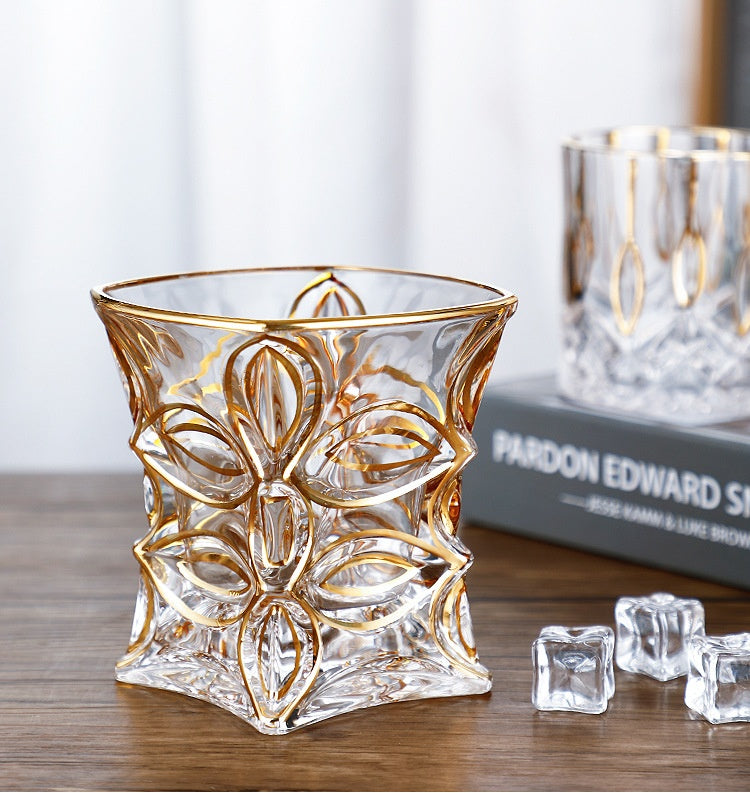 Gold Line Wine Glass Set - Whiskey & Cocktail Drinking Cups for Home Bar