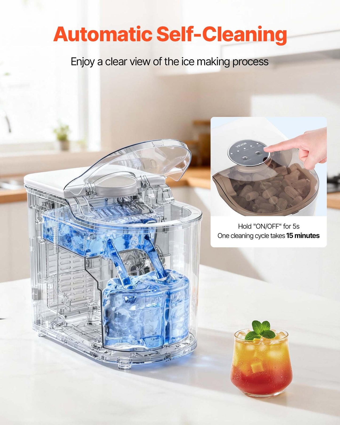 Countertop Ice Maker - Fast 7 Cubes in 6 Min, 26 Lbs Daily, Self-Cleaning Portable Machine with 2 Ice Sizes
