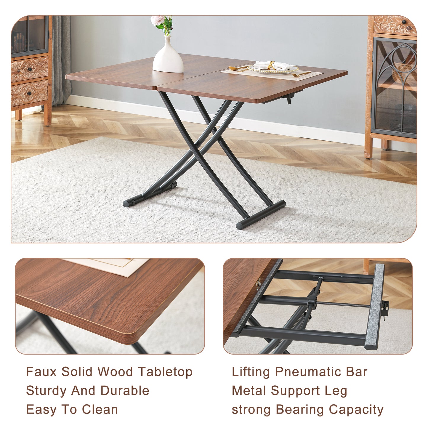Modern Minimalist Multifunctional Lift Table With 0.8 Inch Thick MDF