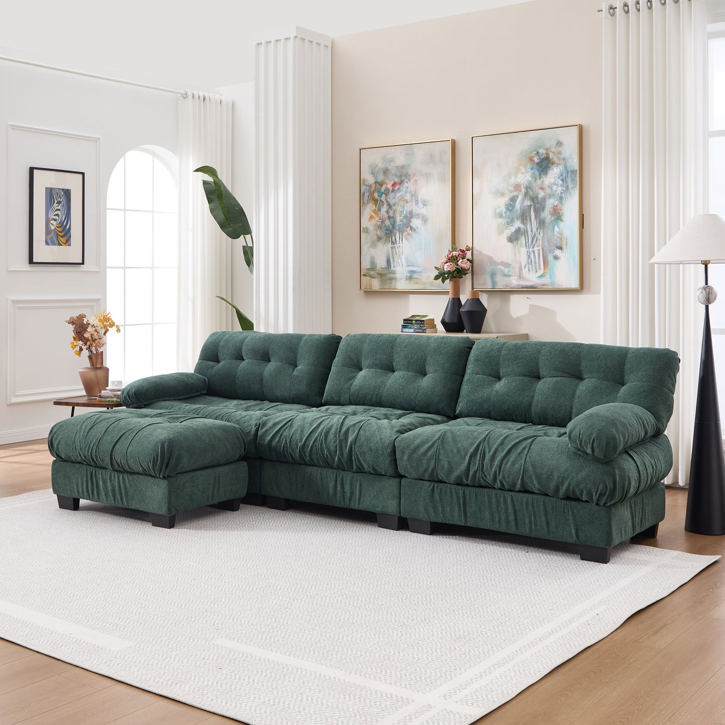 Modular Sectional Sofa with Movable Ottoman - Green Cloud Couch