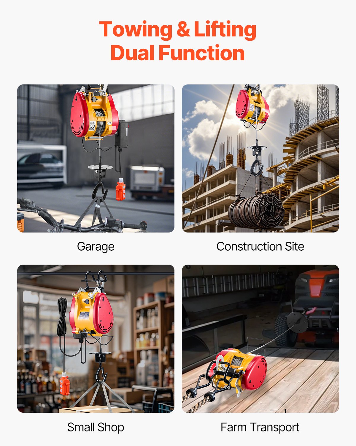 Electric Hoist Winch 1100LBS Wireless Remote Control Heavy Lifting Tool