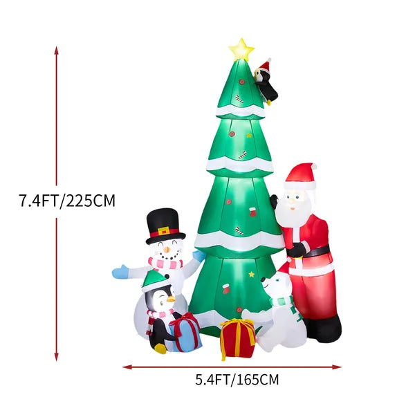7.5FT Lighted Inflatable Christmas Tree with Santa & Snowman