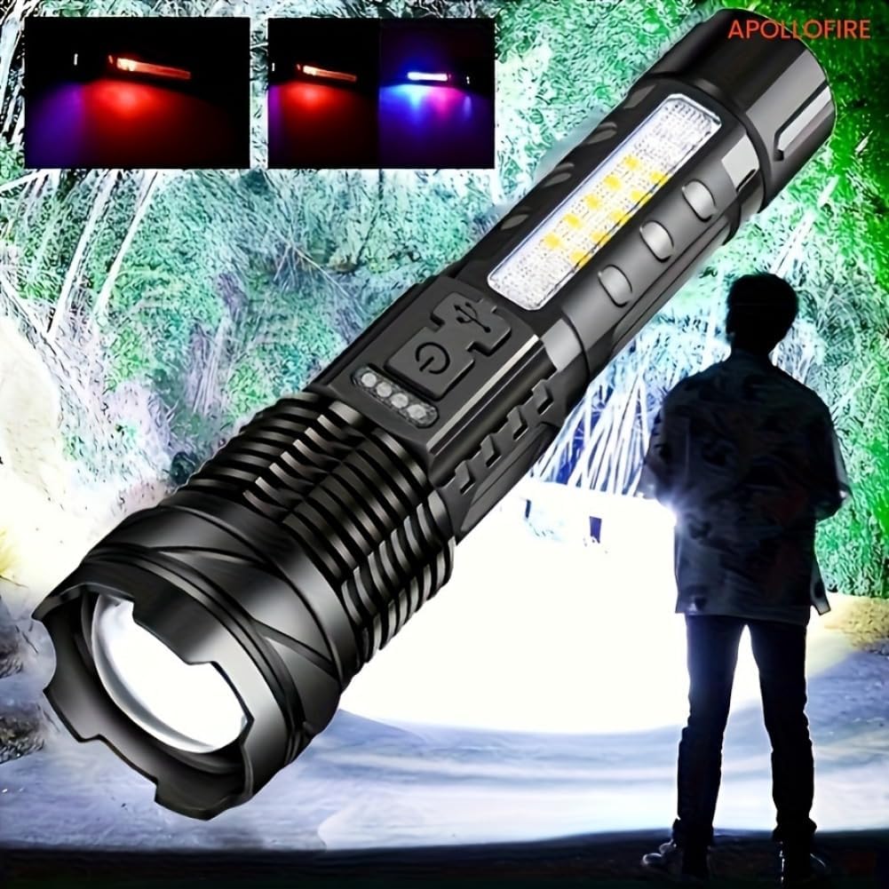 Rechargeable LED Flood Light Torch - Focus Adjustable, Water Resistant Handheld Flashlight for Camping, Hunting, Fishing, Outdoors