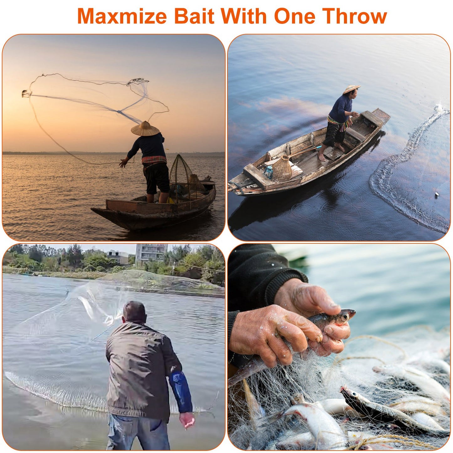 Heavy Duty Fishing Cast Net - 6FT & 8FT Size Options