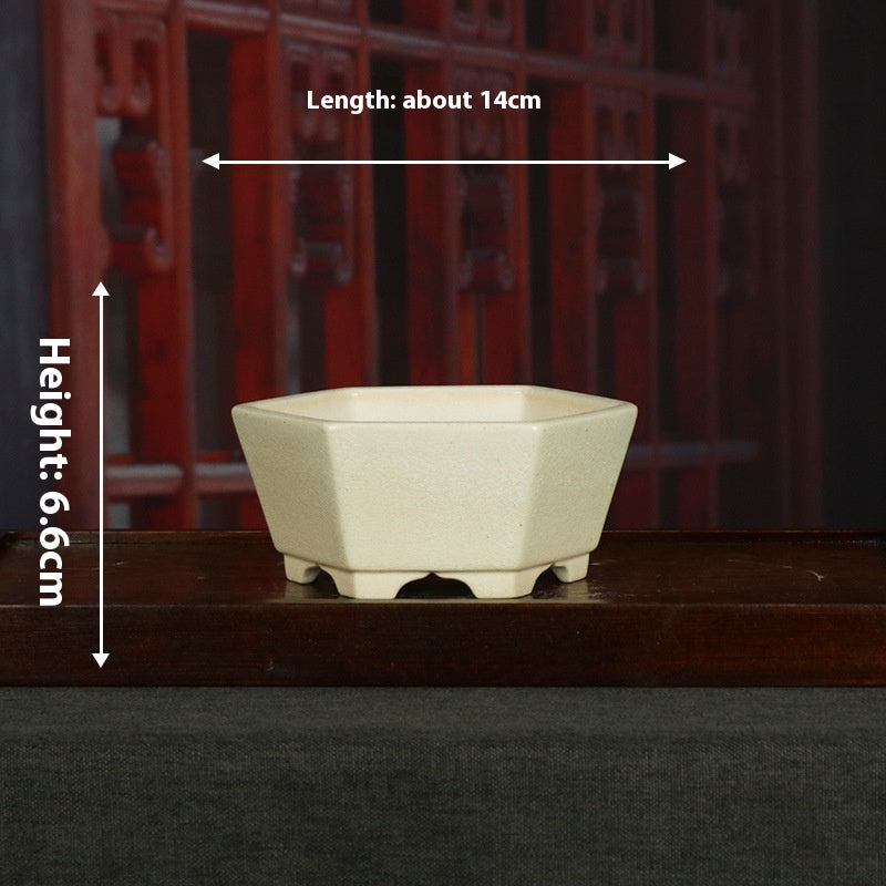 Ceramic Bonsai Basin Hexagonal Flowerpot with Glazed Finish - Indoor & Outdoor Decor