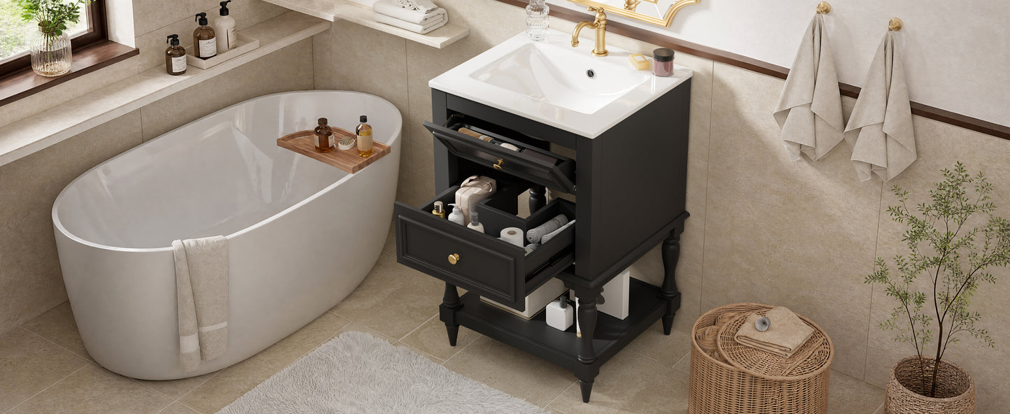 20'' Black Bathroom Vanity with Ceramic Sink & 2 Drawers