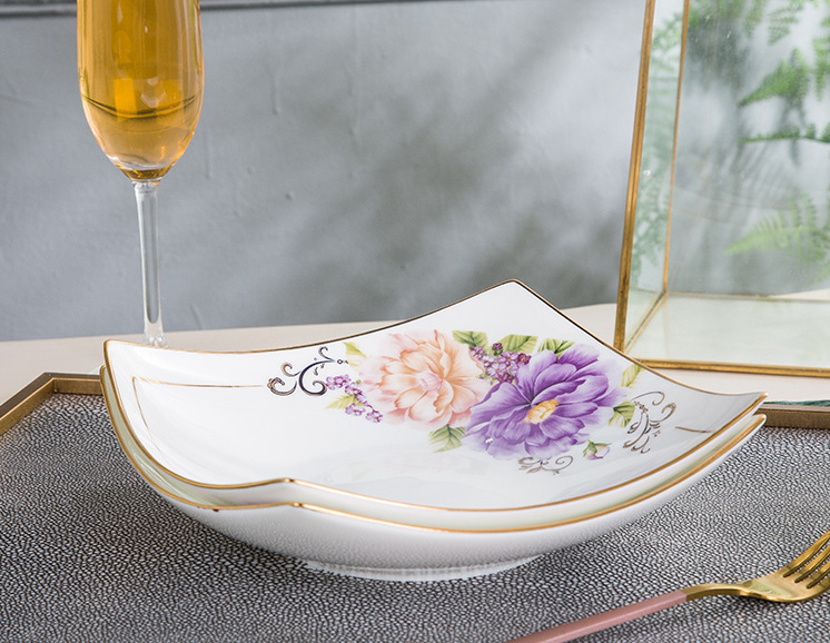 Nordic Style Bone China Dinner Plate Set with Gold Trim - 8 Inch Home Tableware