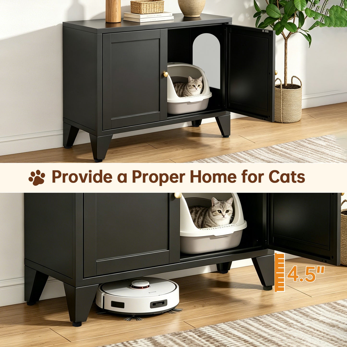 Metal Cat Litter Box Enclosure - Modern Hidden Pet Furniture