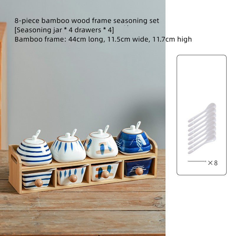 Japanese Style Spice Box Set Multiple Sizes Ceramic Kitchen Organizer