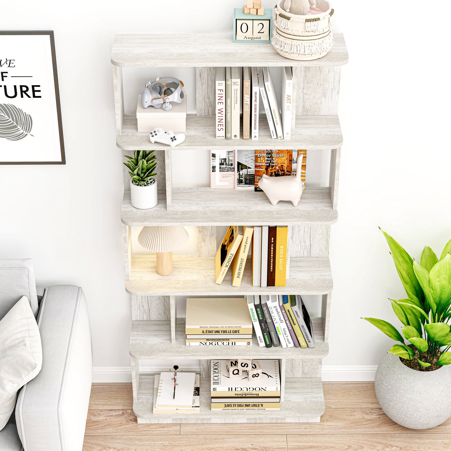 31.5 L X 64.56H Free Combination Bookshelf Modern 5-Tier Open Storage