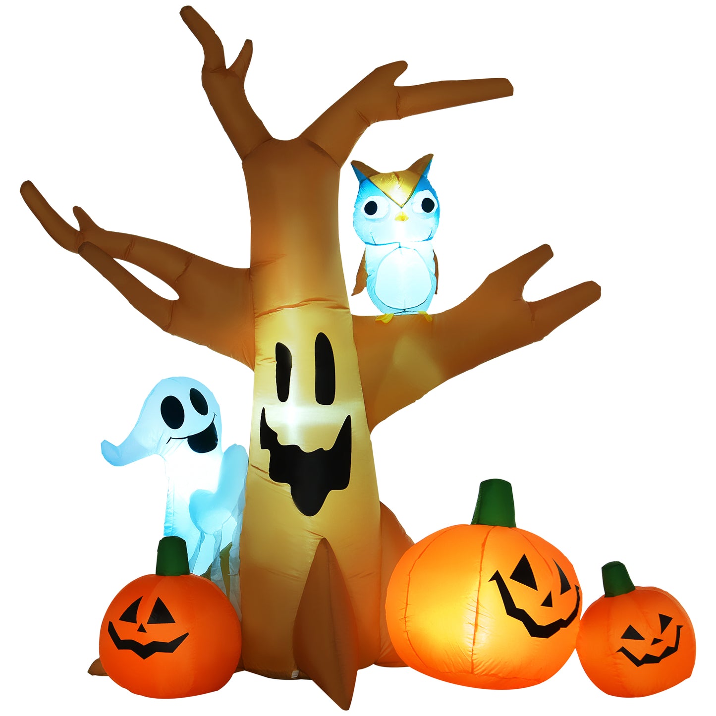 7.5' Tall Halloween Inflatable Tree with Owl & Ghost - Multicolor