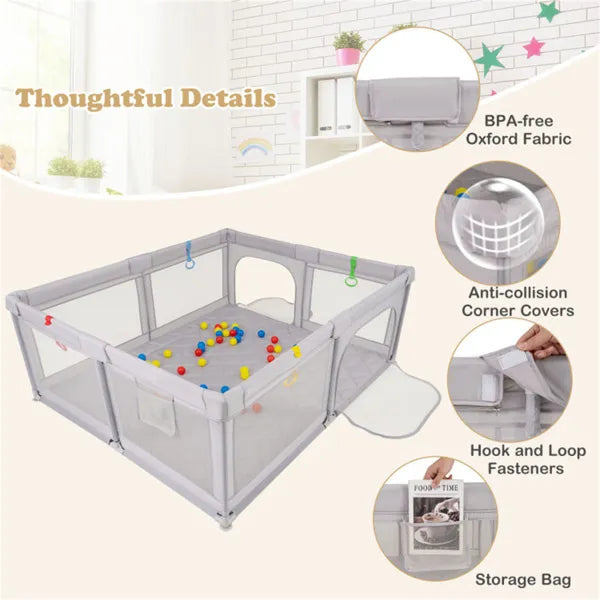 Portable Baby Play Yard 73x61.5x27 Breathable Mesh with 50 Ocean Balls & Carry Bag