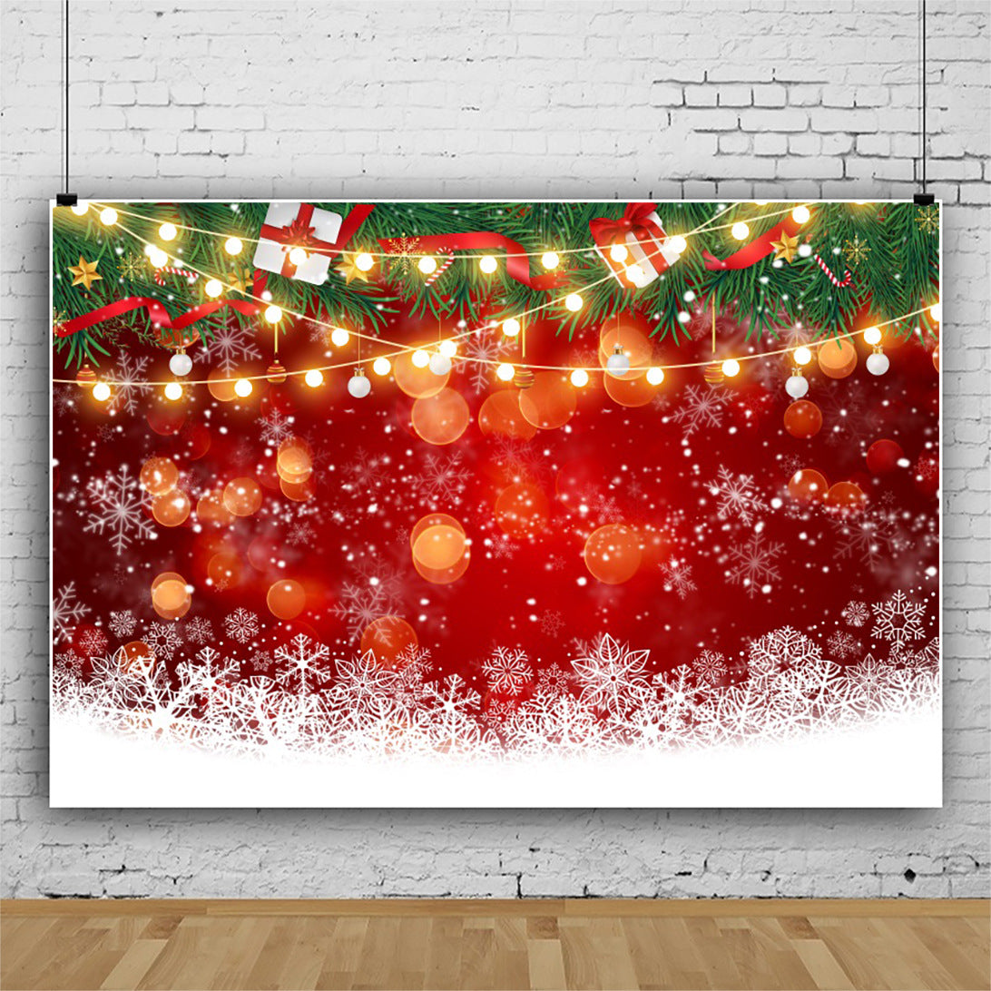 Christmas Snowflake Photography Backdrop Fabric - Red Background Wall Decor 7x5ft