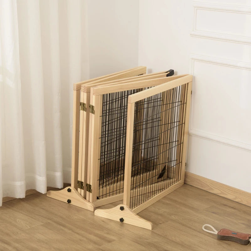 Wooden Pet Gate 6-Panel Folding Dog Safety Barrier for Small & Medium Dogs